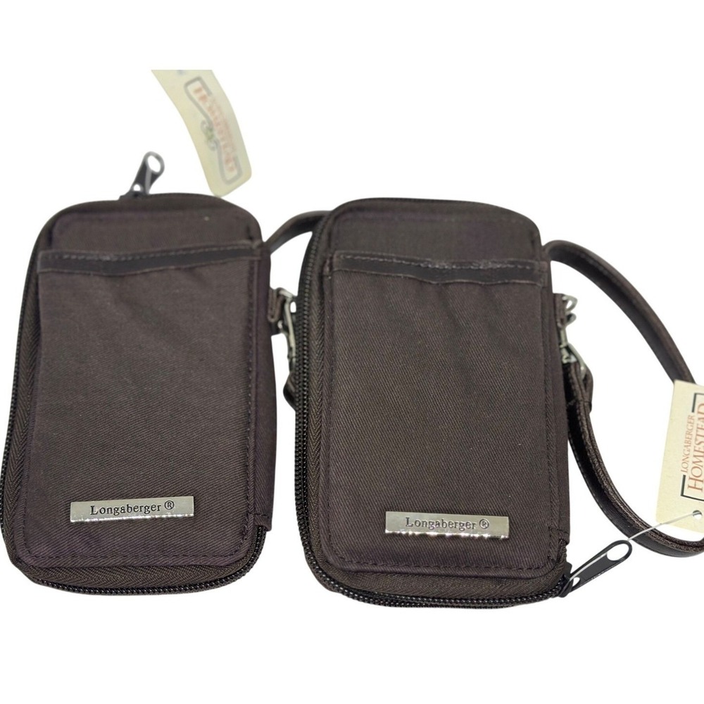 NWT Longaberger Brown Wristlet Strap Wallet Set 2 Homestead Logo Zip Travel Size
